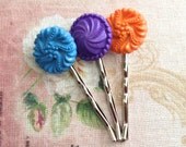 Button Bobby Pins Orange, Purple, Turquoise Retro Style Hair Pins - Summer Sale