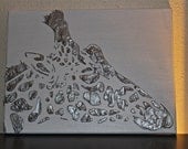 Hand Painted silver giraffe on canvas READY TO SHIP