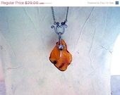 ON SALE Vintage Organic Necklace, Pendant and Chain, Silver Tone and Amber Vintage jewelry jewellery