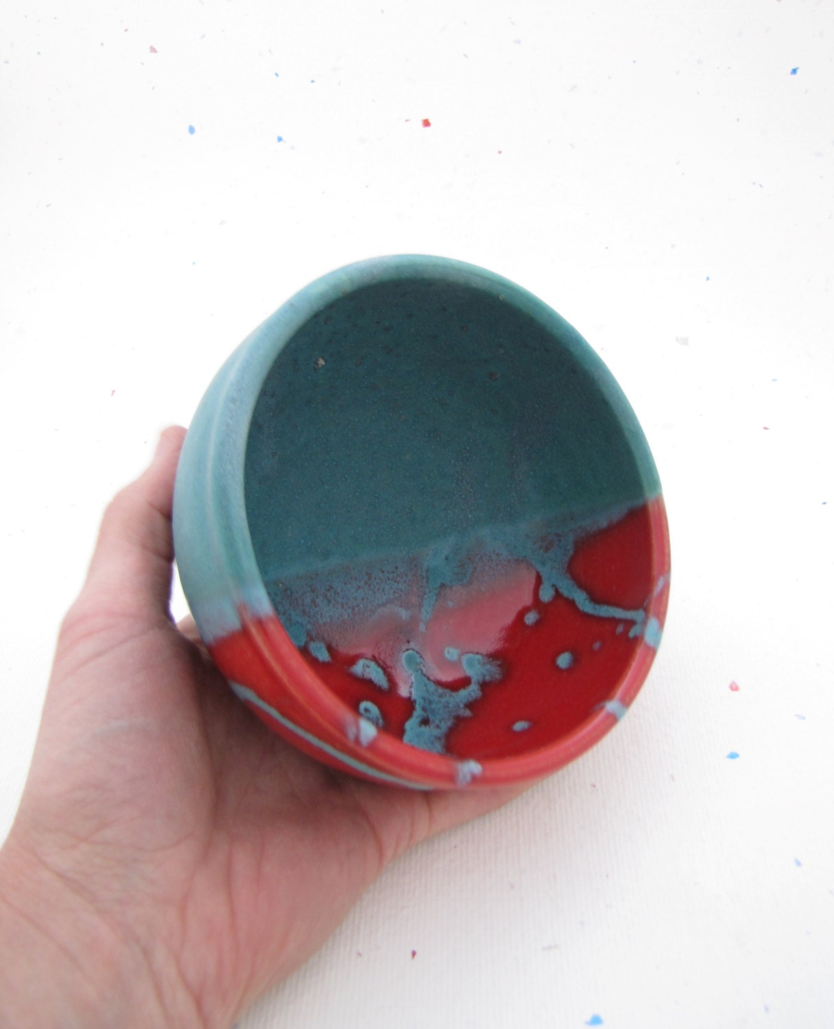 Bowl General Purpose Red Turquoise Stoneware Muddy Paws Pottery