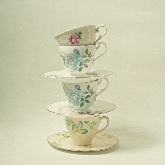 Tea Party - Teacup art, floral decor, pastel colors, feminine photography, kitchen art, shabby chic 8x8 Print