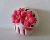 Hand painted Skull magnet with red flowers