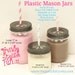 PLASTIC Mason JARS with Pewter Daisy Cut Lids, 12 Plastic UNBREAKABLE Jars with Daisy Lids, 3 Sizes, Pick Your Size, Drinks, Salad in a Jar