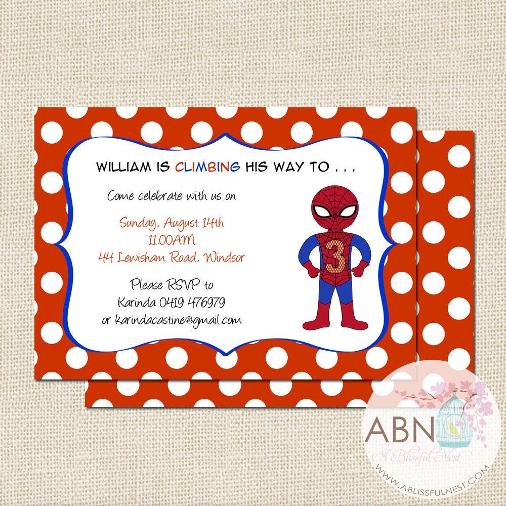 Spiderman Invitation - PRINTABLE - By A Blissful Nest Il_570xn