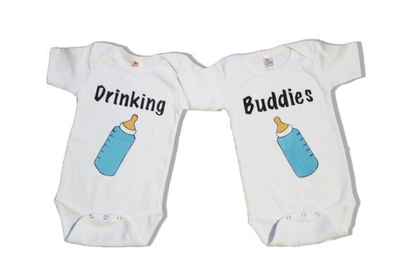 Twin funny onesie/shirt - Drinking Buddies - Twin clothing - Hand painted