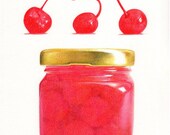Maraschino Cherries - PRINT of a Colored Pencil Drawing - 8 x 10 Food Art - Realistic Red Fruit Painting