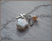 Girls Cross and Pearls Convertible Sterling Silver Necklace N