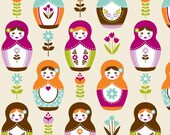 Riley Blake Little Matryoshka Doll Fabric Multicolored Matreshka Russian Matriosha on Cream