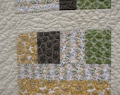 Modern Organic Twin Quilt Cream, Brown, Green and Gold Patchwork