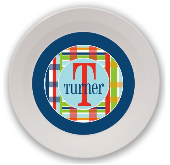Personalized Melamine All American Plaid Bowl