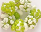 Lime green lampwork glass bead set SRA P97