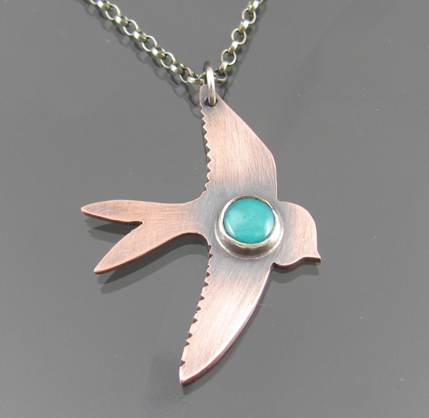 swallow necklace - turquoise necklace - bird necklace - bird jewellery - copper necklace - sterling silver necklace