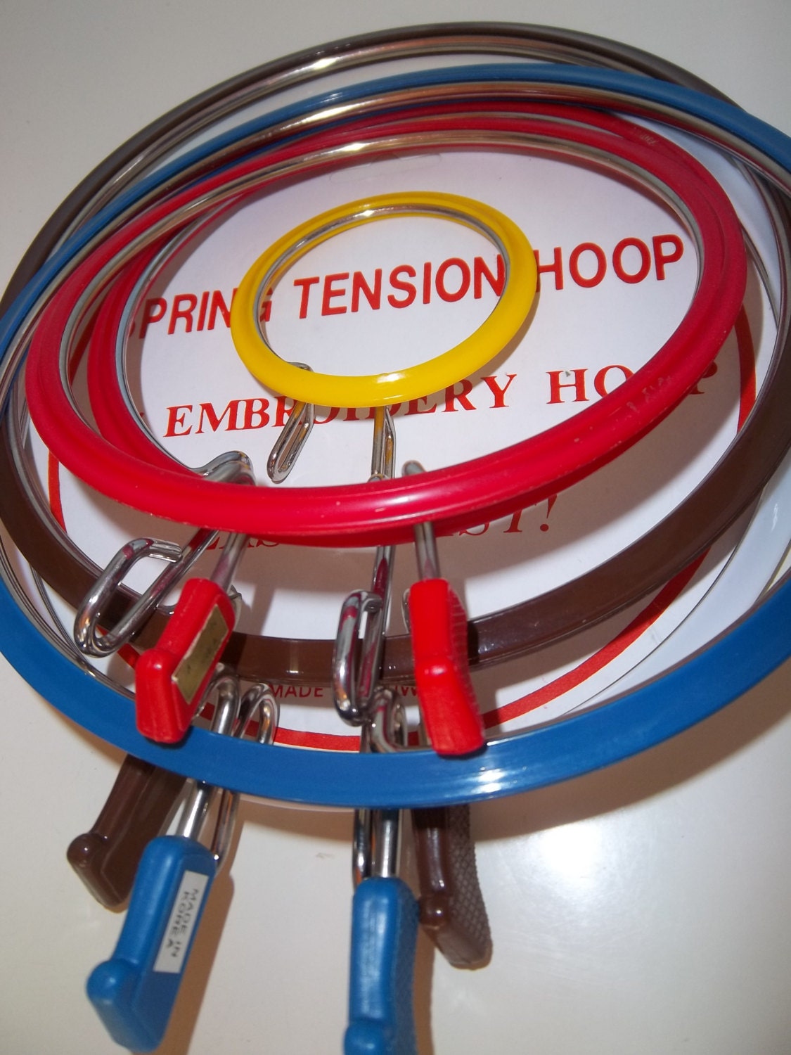 Six Embroidery Hoops Spring Tension Red by RinkyDinkTreasures