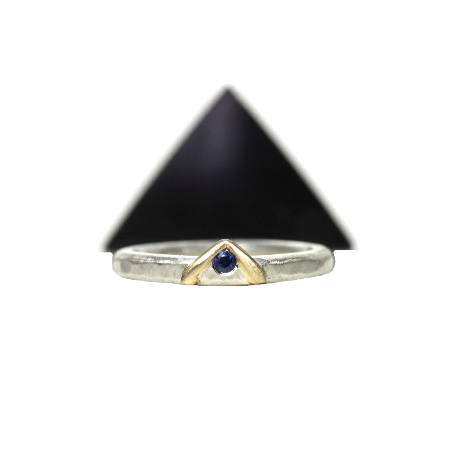 Men's Silver Gold Sapphire Wedding Band - Geo Blue