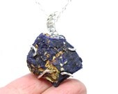 Large Azurite Silver Moon Necklace - Indigo Moon