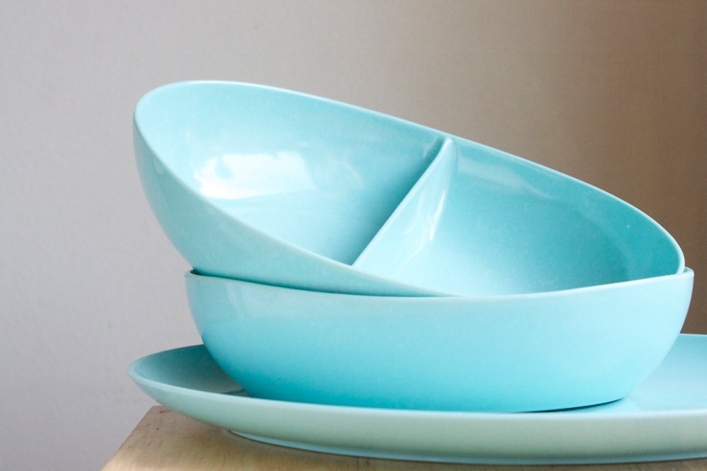 Melamine Serving Dish Set, Blue, Midcentury Modern, Outdoor Dining