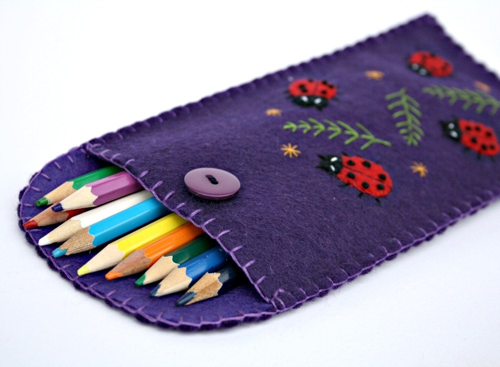 Ladybird pencil case, purple felt