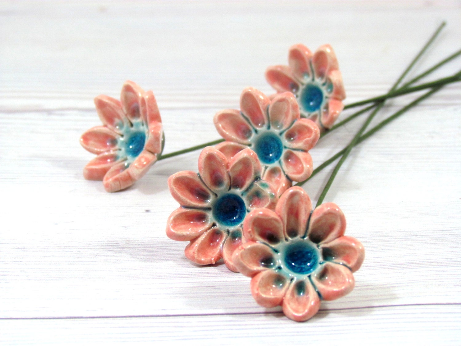 Ceramic flowers Spring decoration  Handmade ceramic bouquet in a color of your choice - orlydesign