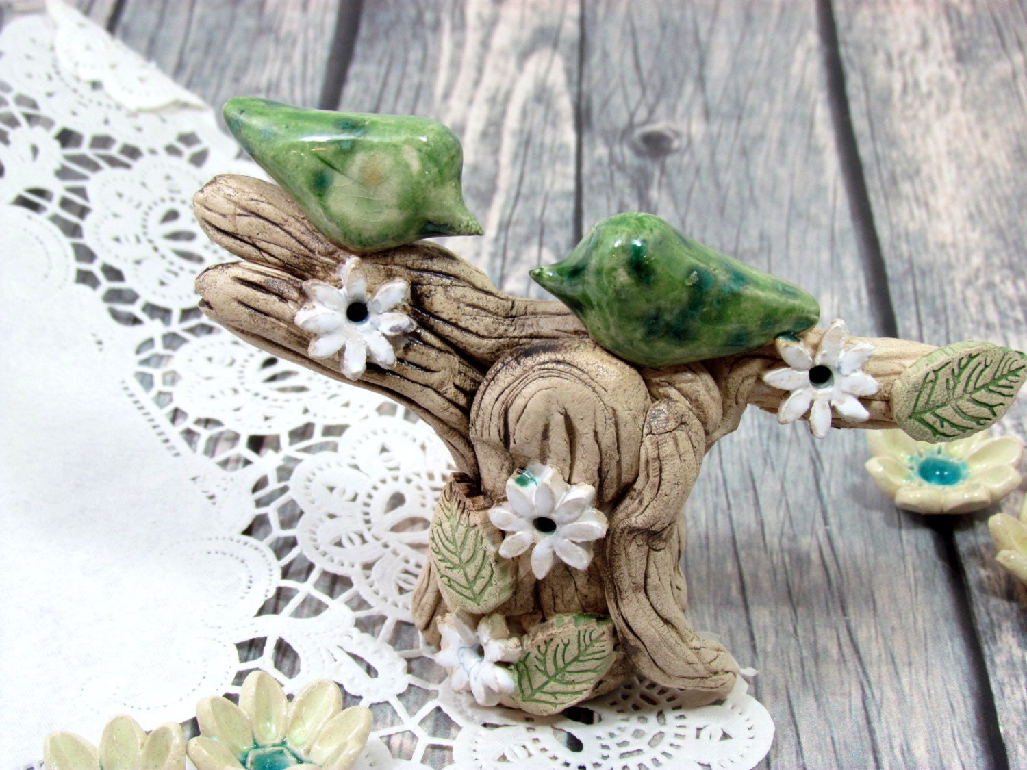 Tree wedding cake topper Ceramic love birds