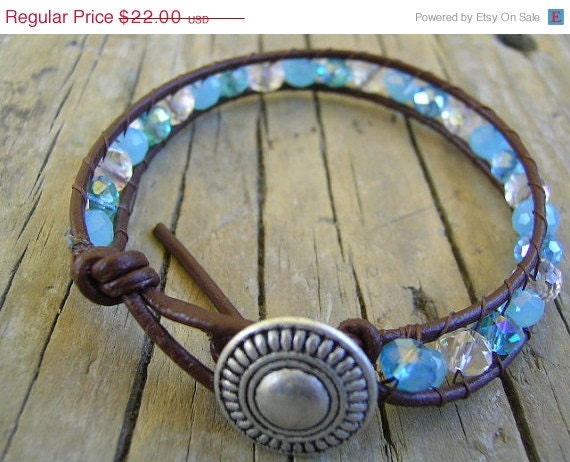 ON SALE Single Leather Wrapped Bracelet Beach Bound. Chan Luu Inspired.