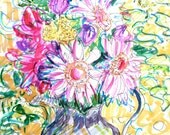 pink bouquet drawing, 8.5x12