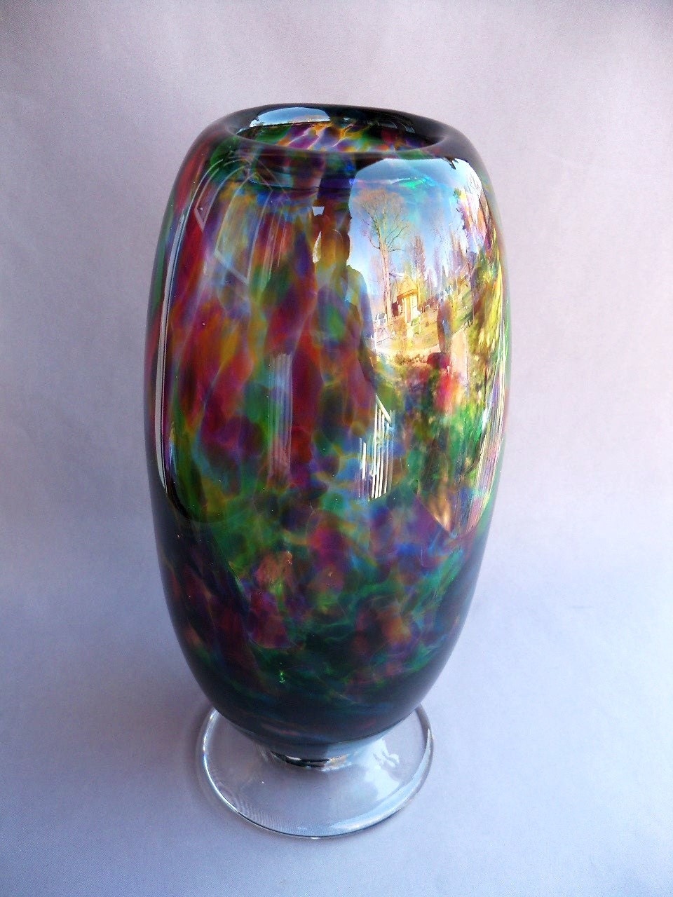 Hand Blown Art Glass Rainbow Color Tall Vase