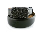 Military Style Petite Rectangle Belt Buckle Black with Recycled Glass Embellished Glossy Enamel Finish