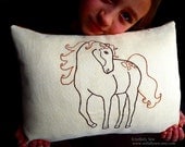 Horse Pillow Cover Decorative Embroidered Retangular Brown and Cream