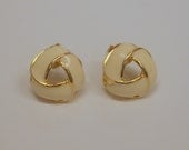 Vintage Cream Enamel Pierced Earrings