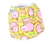 Fitted Cloth Diaper, OS, Flannel - Pigs, Farm, Animal, Oink, Pink, Yellow
