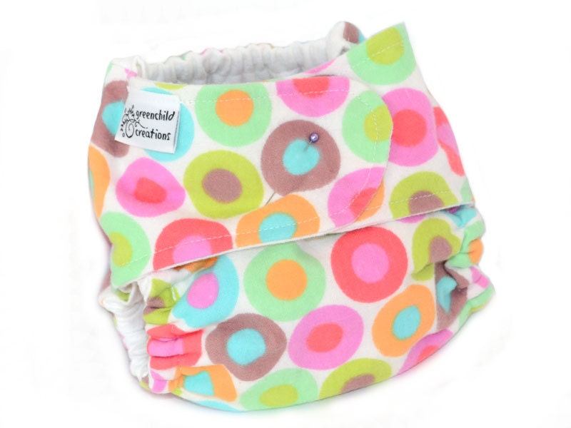 Fitted Cloth Diaper, OS, Flannel - Retro dots