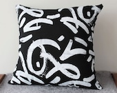 Hand Printed Organic 'Abstract' Pillow Cover in White on Black