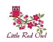 Premade Business Logo Design Owl on Floral Branch Little Red Owl