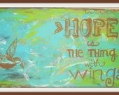 Hope Is The Thing With Wings - archival fine art print - teal, aqua, copper, green, white, brown, blue, bird, vintage, sepia, wings, hope
