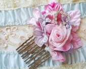 Pink ribbon rose comb "Pirouette"