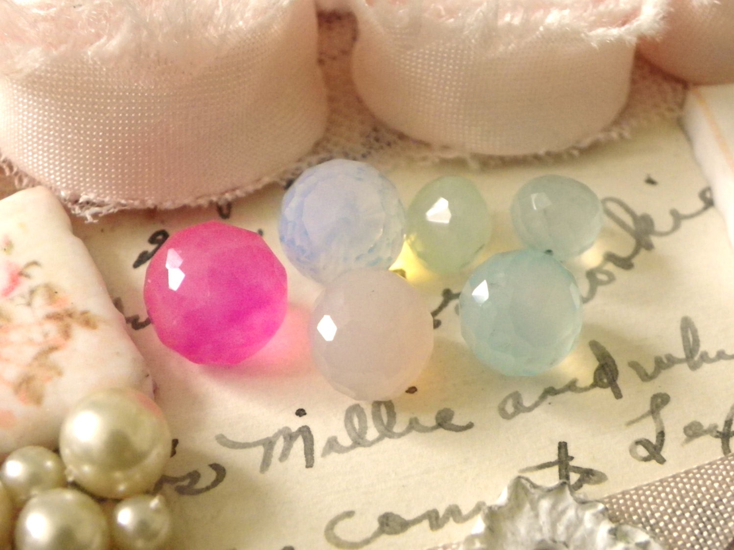 6  Assorted Shaded Faceted Gemstone Beads  Destash