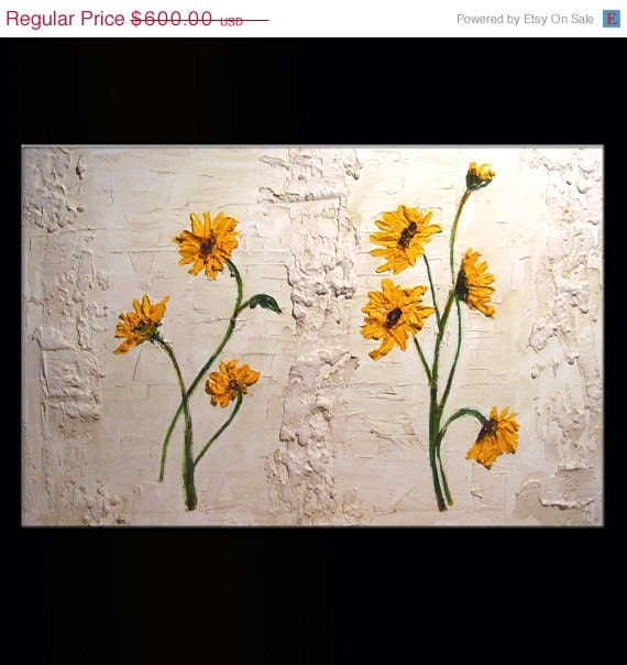 ORIGINAL Contemporary Sun Flowers Acrylic Painting Abstract Textured Modern Art by Henry Parsinia