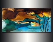 ORIGINAL Modern Contemporary Moonlight Abstract painting By Henry Parsinia Ready To Hang 48x24