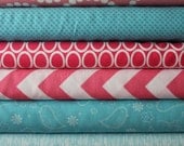 Pink and turquoise custom Fat Quarter bundle FQ of each, 8 total