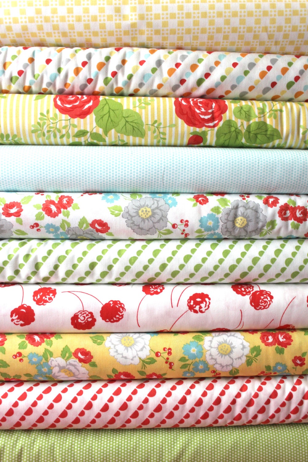 Happy Go Lucky by Bonnie and Camille for Moda Fabrics, Multi Fat Quarter bundle 10  total