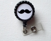 Mustache - ID Badge Holder - Badge Reel - Geeky Badge Holder - Nurse ID Badge Clip - Nursing Badge Reel