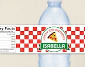 Pizza party - Personalized water bottle labels - Set of 15 - Choose a pizza slice or mustache