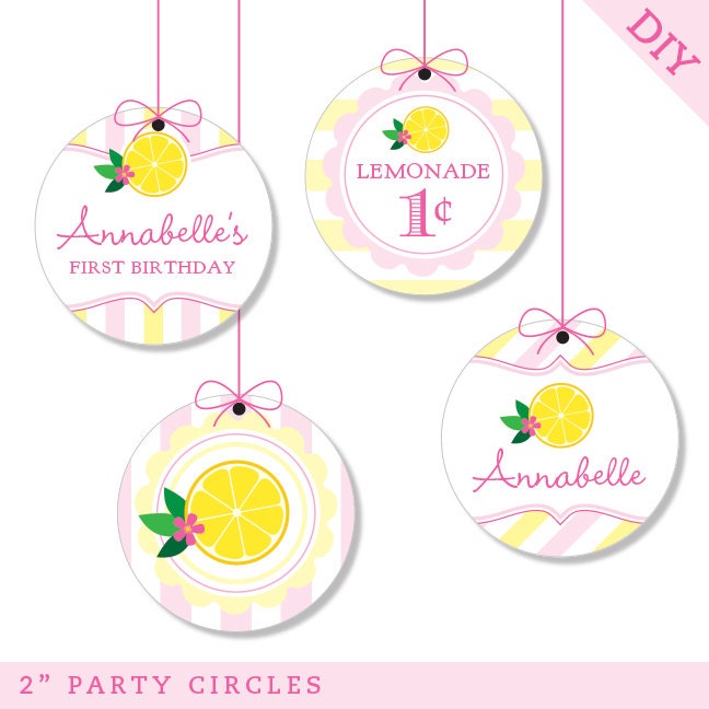 Pink Lemonade party - Personalized DIY printable party circles