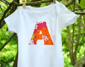 GIRLS INITIAL Onesie Bodysuit in Bright Summer Tropical Print Great New Arrival or Baby Shower Gift