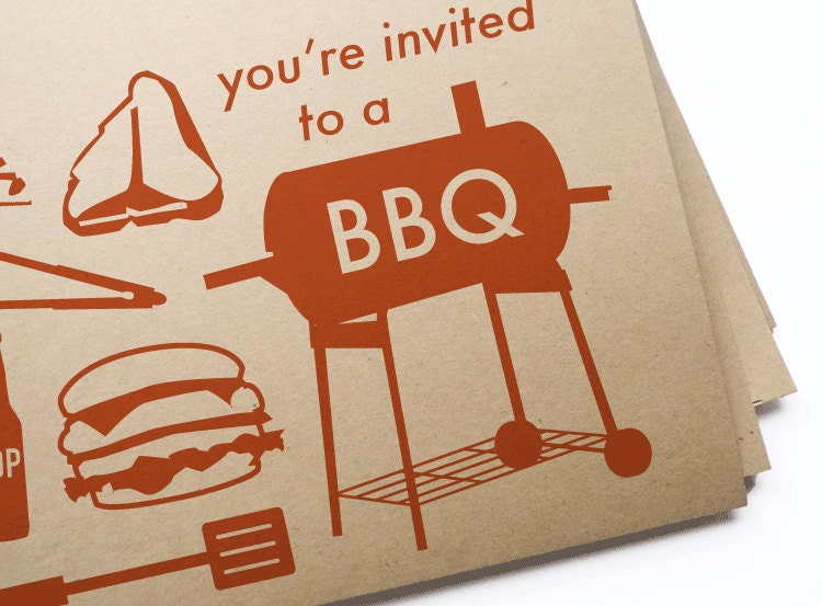 DIY Printable BBQ Grill, Hamburger, Pie Invitation Postcards