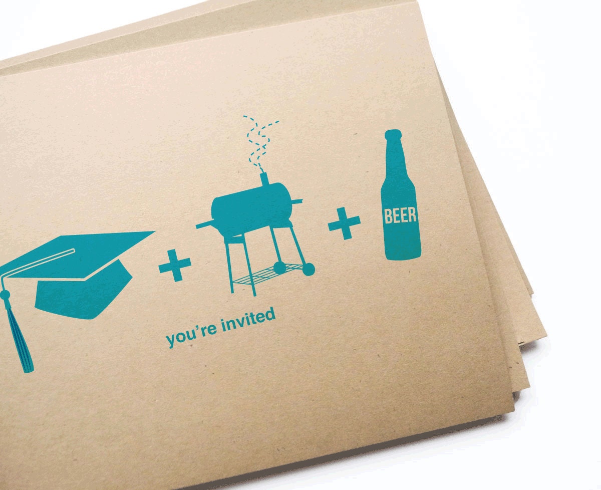 12 graduation party invitations // grad cap, BBQ, & beer // free personalization and custom colors