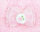 Girly Pink Ruffly Powder Puff Bow - Sweet Lolita Loli OTT Hime Gyaru Elegant Romantic Princess Kitschy Pretty Angel Angelic Doll
