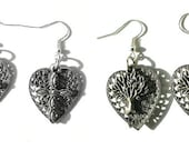 Religion Art Science Silver CROSS HEART TREE Earrings - Albert Einstein Gift Charm Victorian Art Deco Nouveau Nature Christian Jewelry