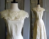 SALE Womens Cocktail Dress, 1980s Sleeveless Off White Linen Cocktail Dress MED