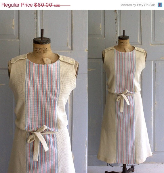 Vintage 1970s Dress 70s Sleeveless Striped Summer Dress Womens Plus Size Extra Large